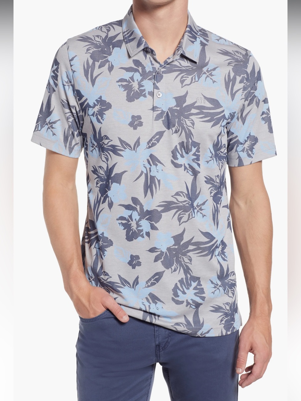 TravisMathew Take The Bait Floral Golf Polo Shirt Small S Pima Cotton Blend